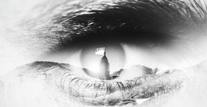 Black and white image of an eye.