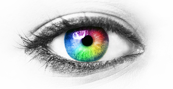 An eye with rainbow coloring