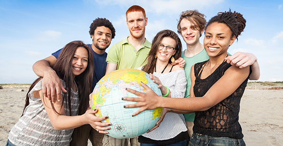 Multiracial Group of Friends with World Globe Map