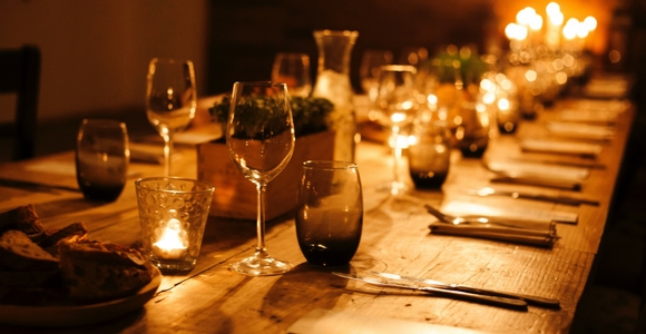 A long table set for a meal