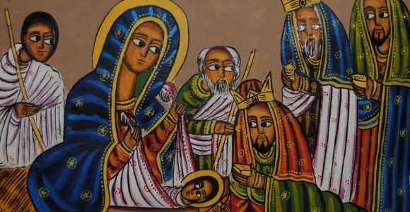 Ethiopian Orthodox Church Nativity Scene painted in traditional style